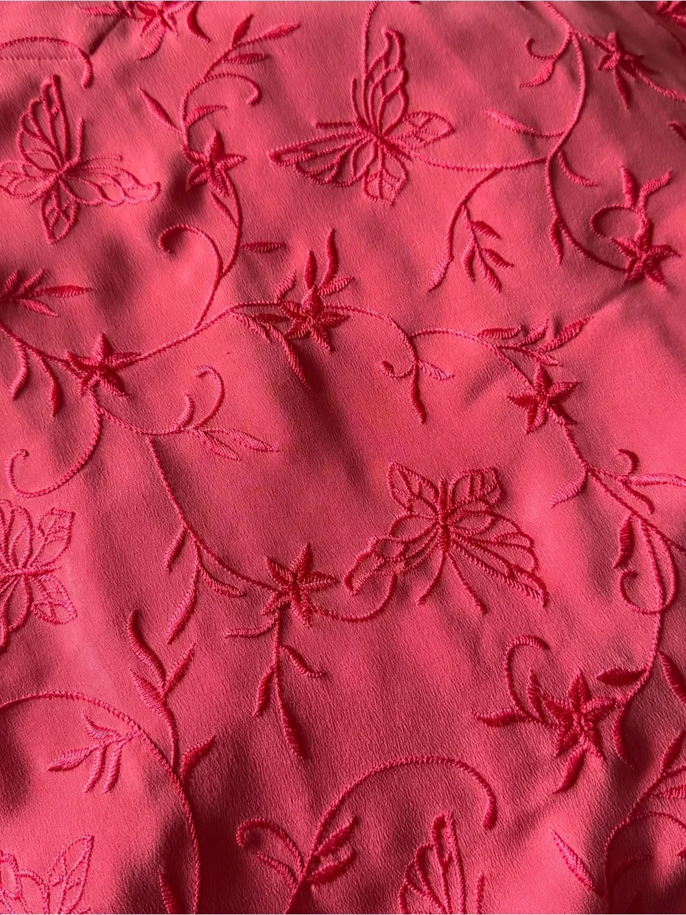 Vtg Barrie Pace 100% Silk 2 Pc Skirt Set 4 Coral Butterfly Satin Embroidered 90s